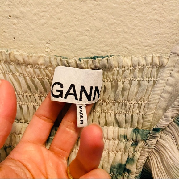 Ganni Georgette Dyed Ruffle Mini Dress in Green 38 6 - Picture 11 of 13